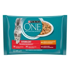 Purina One Sterilcat  nedves macskaeledel csirkével és marhával szószban 4x85g