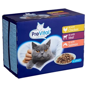 Prevital szószban csirke/borjú/lazac nedves eledel macskáknak 12x100g
