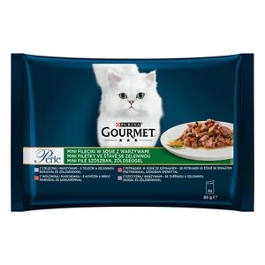 GOURMET PERLE Mini filé borjúval/vaddal/marhával/pisztránggal nedves macskaeledel szószban 4x85g