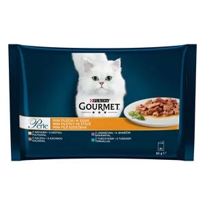 Gourmet PERLE Mini filé pulykával/tonhallal/kacsával/báránnyal nedves macskaeledel szószban 4x85g