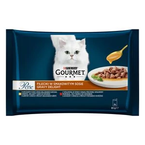 GOURMET PERLE Gravy Delight csirkével/marhával nedves macskaeledel szószban 4x85g