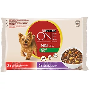 Purina ONE MINI/SMALL Active Marhával és kacsával nedves kutyaeledel 4x100g