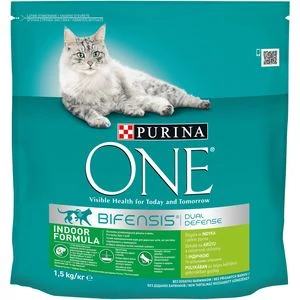 Purina One Indoor Pulykában és teljes kiőrlésű gabonákban gazdag száraz macskaeledel 1,5kg 