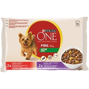 Purina ONE MINI/SMALL Active Marhával és kacsával nedves kutyaeledel 4x100g