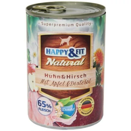 Happy & Fit Natural Csirkehússal, Szarvashússal, Almával és Sáfrányos Szeklice Olajjal 400g