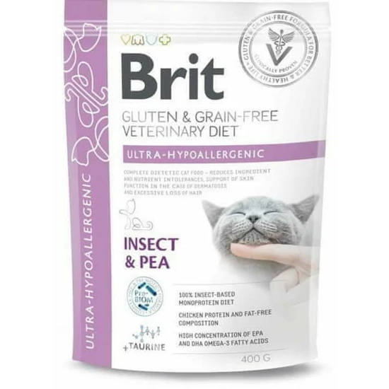 Brit GF Veterinary Diets Cat Ultra-hypoallergenic rovarfehérje&borsó  400g