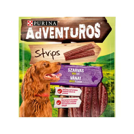 Adventuros Strips Szarvas, vad ízű kutya jutalomfalat 90g