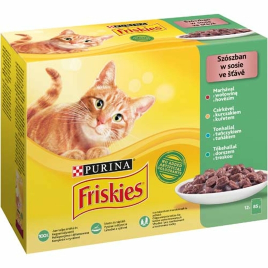 Friskies szószban marhával/csirkével/tonhallal/tőkehallal nedves eledel macskáknak 12x85g