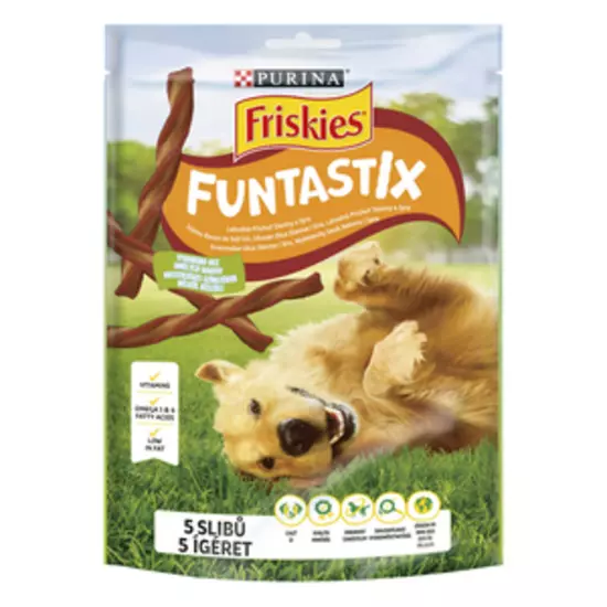 Friskies  Funtastix Ízletes bacon és sajt ízesítésű kutya jutalomfalat 175g