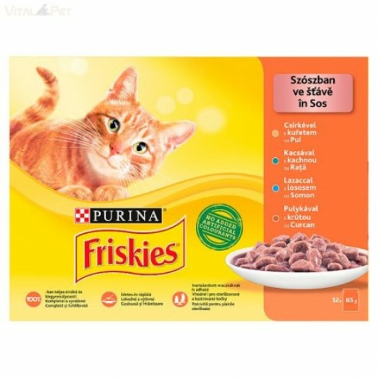 Friskies szószban csirkével/kacsával/lazaccal/pulykával nedves eledel macskáknak 12x85g