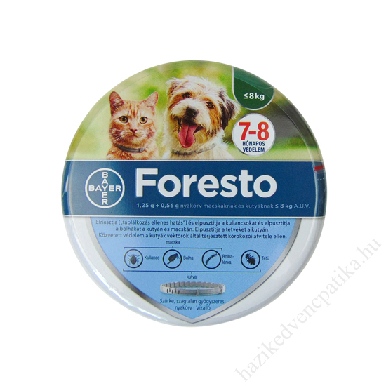 Foresto 1,25 g + 0,56 g nyakörv macskáknak és kutyáknak ≤ 8 kg 
